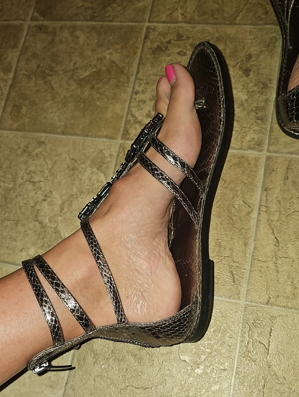 Metallic Embellished Women’s Sandals - Charcoal- Bronze